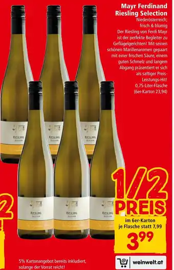 Interspar Mayr Ferdinand Riesling Selection 0,75-Liter-Flasche Angebot