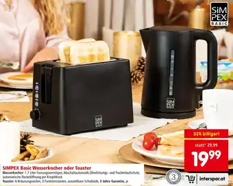 Interspar SIMPEX Basic Wasserkocher oder Toaster Angebot