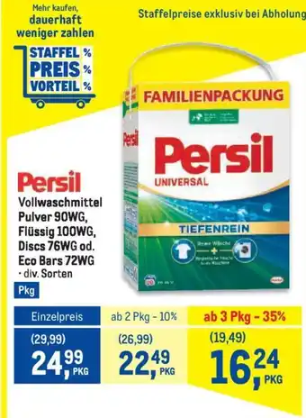 Metro Persil Vollwaschmittel Pulver 90WG, Flüssig 100WG, Discs 76WG od. Eco Bars 72WG Angebot