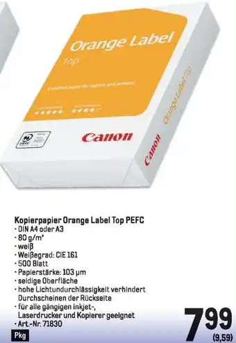 Metro Canon Kopierpapier Orange Label Top PEFC Angebot