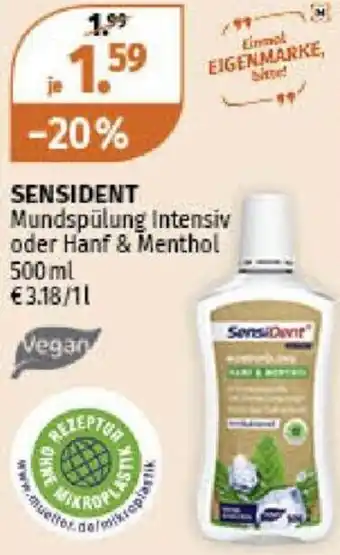Müller SENSIDENT Mundspülung Intensiv oder Hanf & Menthol 500 ml Angebot