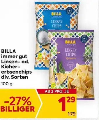 Billa BILLA immer gut Linsen- od. Kicher- erbsenchips div. Sorten 100 g Angebot