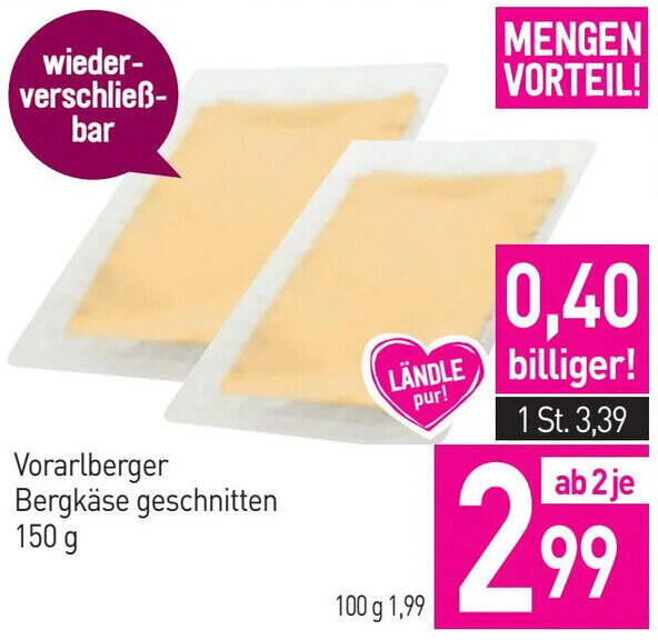 Sutterlüty Vorarlberger Bergkäse geschnitten 150g Angebot