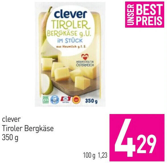 Sutterlüty clever Tiroler Bergkäse 350 g Angebot