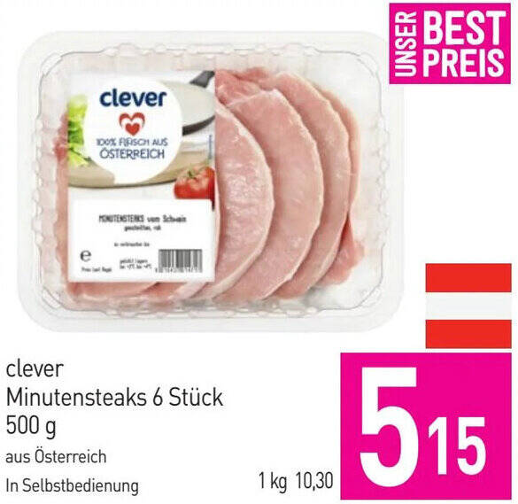 Sutterlüty clever Minutensteaks 6 Stück 500 g Angebot