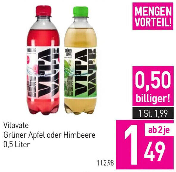 Sutterlüty Vitavate Grüner Apfel oder Himbeere 0.5 Liter Angebot