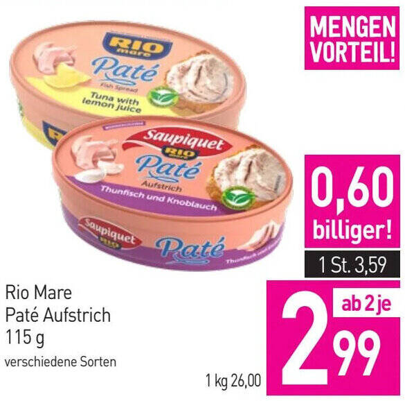 Sutterlüty Rio Mare Paté Aufstrich 115 g Angebot