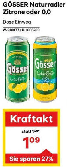 Lagerhaus GÖSSER Naturradler Zitrone oder 0,0 Angebot