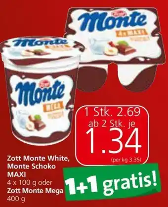 Eurospar Zott Monte White, Monte Schoko MAXI Angebot
