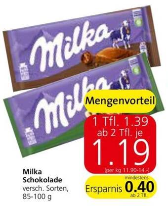 Eurospar Milka Schokolade 85-100 g Angebot