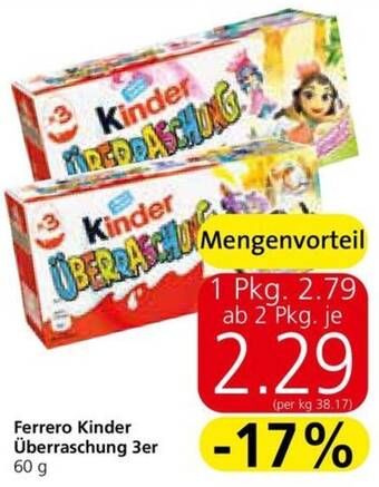 Eurospar Ferrero Kinder Überraschung 3er 60 g Angebot