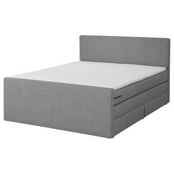 IKEA Mogreina boxspringbett mit bettkasten, mit kopfteil grau, 180x200 cm Angebot