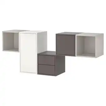 IKEA Eket schrankkombination für wandmontage, weiß/hellgrau/dunkelgrau, 175x35x70 cm Angebot