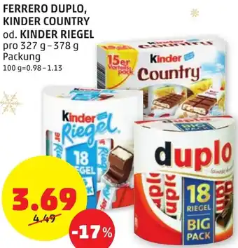 PENNY FERRERO DUPLO, KINDER COUNTRY od. KINDER RIEGEL Angebot