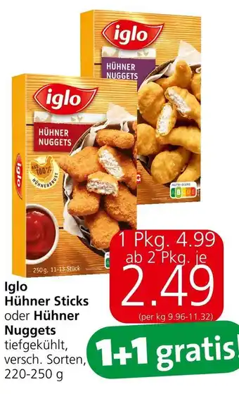 Spar Iglo Hühner Sticks oder Hühner Nuggets 220-250 g Angebot