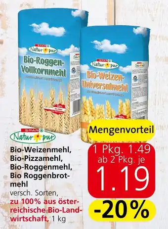 Spar Bio-Weizenmehl, Bio-Pizzamehl, Bio-Roggenmehl, Bio Roggenbrot-mehl 1 kg Angebot