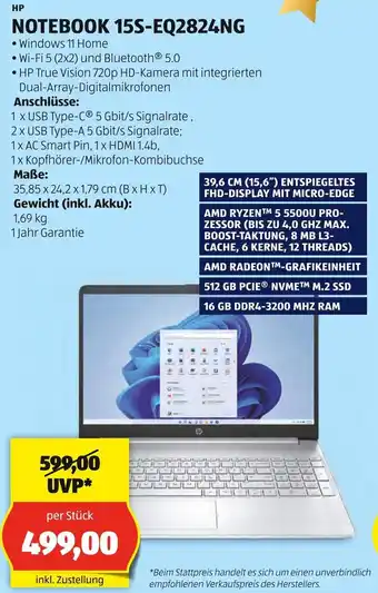 Hofer HP NOTEBOOK 15S-EQ2824NG Angebot