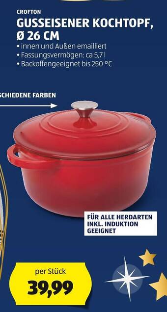 Hofer CROFTON GUSSEISENER KOCHTOPF, Ø 26 CM Angebot