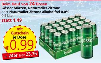 Spar Gösser Märzen, Naturradler Zitrone oder Naturradler Zitrone alkoholfrei 0,0% ,0,5 Liter Angebot