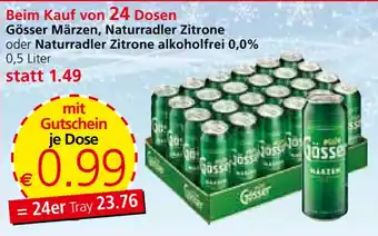 Spar Gösser Märzen, Naturradler Zitrone oder Naturradler Zitrone alkoholfrei 0,0% ,0,5 Liter Angebot