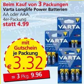 Spar Varta Longlife Power Batterien Angebot