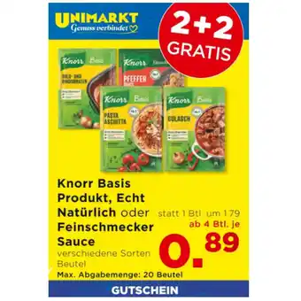 Unimarkt Knorr basis produkt, echt natürlich oder feinschmecker sauce versch. sorten ab 4 btl. je 0.89€ unimarkt Angebot