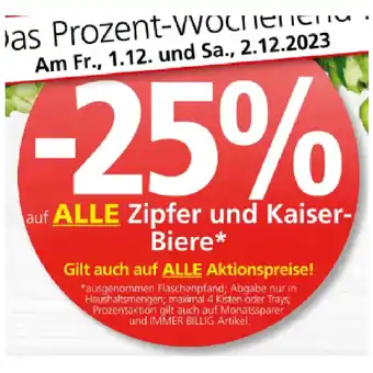 Spar 25% auf alle zipfer und kaiser-biere spar Angebot