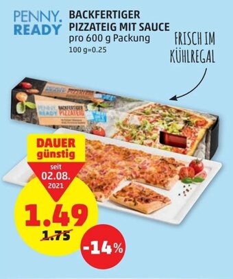 PENNY Backfertiger Pizzateig mit Sauce 600 g Angebot