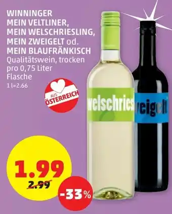 PENNY Winninger Mein Veltliner, Mein Welschriesling,Mein Blaufränkisch 0.75 Liter Angebot