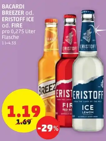 PENNY Bacardi Breezer Od. Eristoff Ice Od. Fire Angebot
