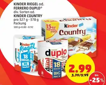 PENNY Kinder Riegel Od. Ferrero Duplo Kinder Country Angebot