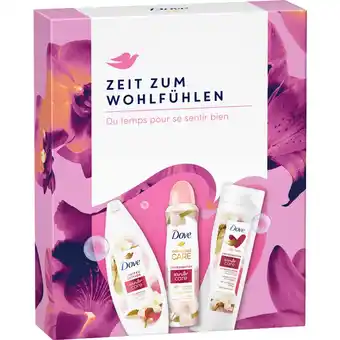 dm Dove geschenkset zeit zum wohlfühlen dusche, deospray, body lotion dm 1 set Angebot