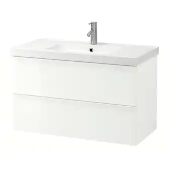 IKEA Godmorgon / odensvik waschbeckenschrank/2 schubl., hochglanz weiß/dalskär mischbatterie, 103x49x64 cm Angebot