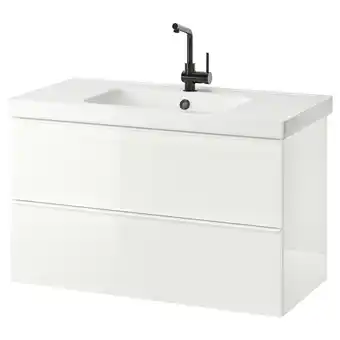IKEA Godmorgon / odensvik waschbeckenschrank/2 schubl., hochglanz weiß/lundskär hahn, 103x49x64 cm Angebot