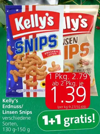 Eurospar Kelly's Erdnuss/ Linsen Snips, 130 g-150 g Angebot