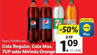Lidl Cola Regular, Cola Max, 7UP oder Mirinda Orange Angebot