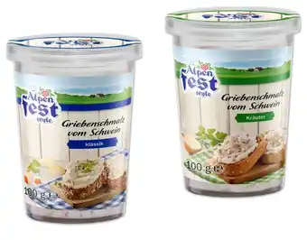 Lidl Alpenfest griebenschmalz vom schwein versch. sorten lidl 100 gramm 1 becher Angebot