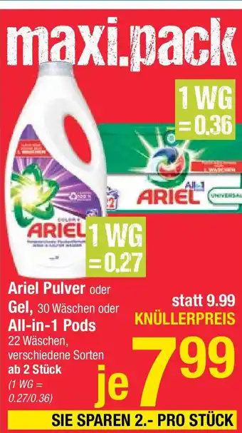 Maximarkt Ariel Pulver oder Gel Angebot