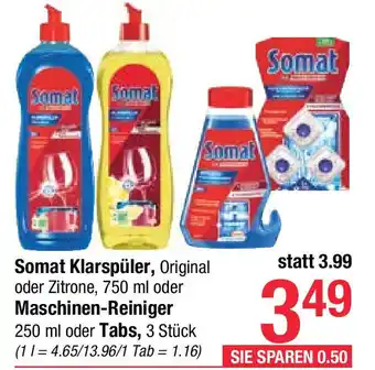 Maximarkt Somat Klarspüler, Original oder Zitrone, 750 ml oder Maschinen-Reiniger 250 ml oder Tabs Angebot