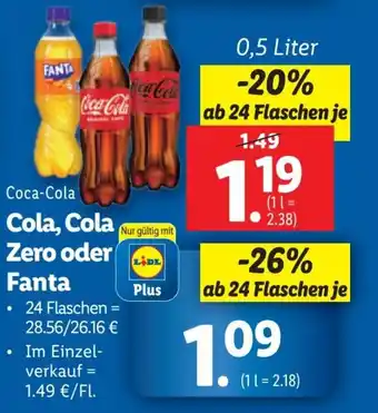 Lidl Coca-Cola Cola, Cola Zero oder Fanta 0.5 L Angebot