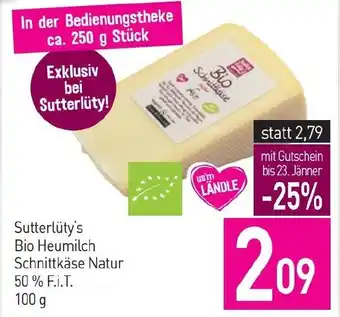 Sutterlüty Sutterlüty's Bio Heumilch Schnittkäse Natur 50% F.I.T. 100g Angebot