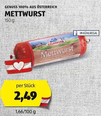 Hofer GENUSS 100% AUS ÖSTERREICH METTWURST 150g Angebot