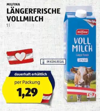 Hofer MILFINA LÄNGERFRISCHE VOLLMILCH 1L Angebot