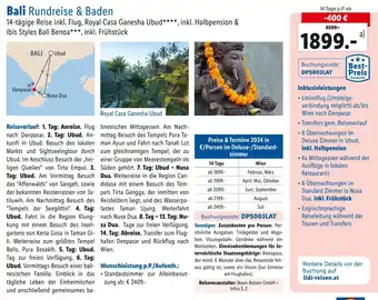 Lidl Reisen Bali Rundreise & Baden 14-tägige Reise inkl. Flug Angebot