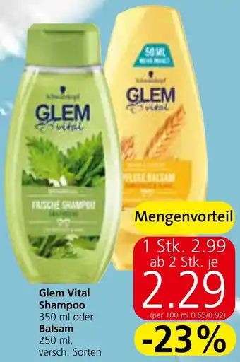 Strasser Markt Glem Vital Shampoo 350 ml oder Balsam 250 ml Angebot