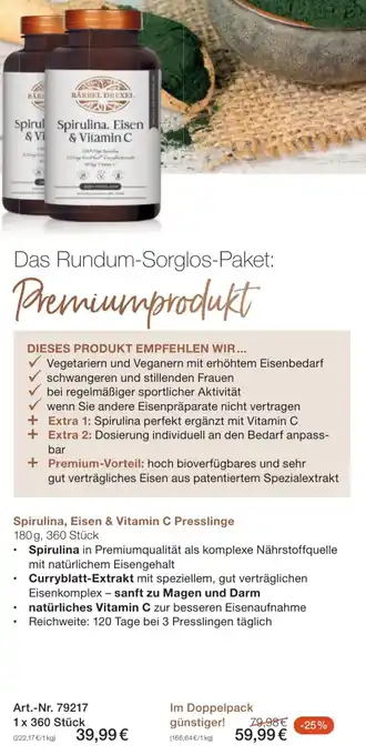 Bärbel Drexel Spirulina, Eisen & Vitamin C Presslinge 180g, 360 Stück Angebot