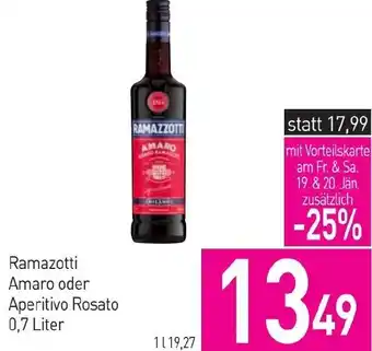 Sutterlüty Ramazotti Amaro oder Aperitivo Rosato 0,7 Liter Angebot