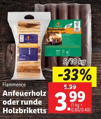 Lidl Flammenco Anfeuerholz oder runde Holzbriketts Angebot