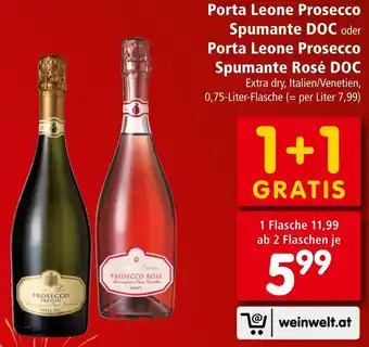Interspar Porta Leone Prosecco Spumante DOC oder Porta Leone Prosecco Spumante Rosé DOC Extra dry, 075-Liter Angebot
