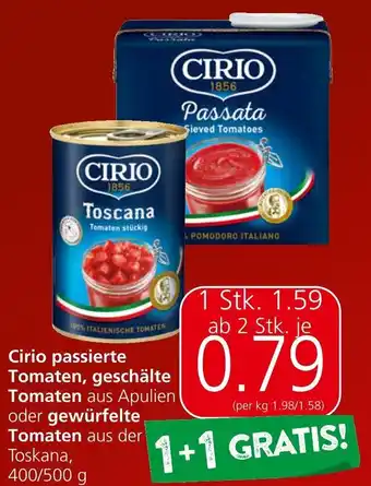 Spar Cirio passierte Tomaten, geschälte Tomaten 400/500g Angebot